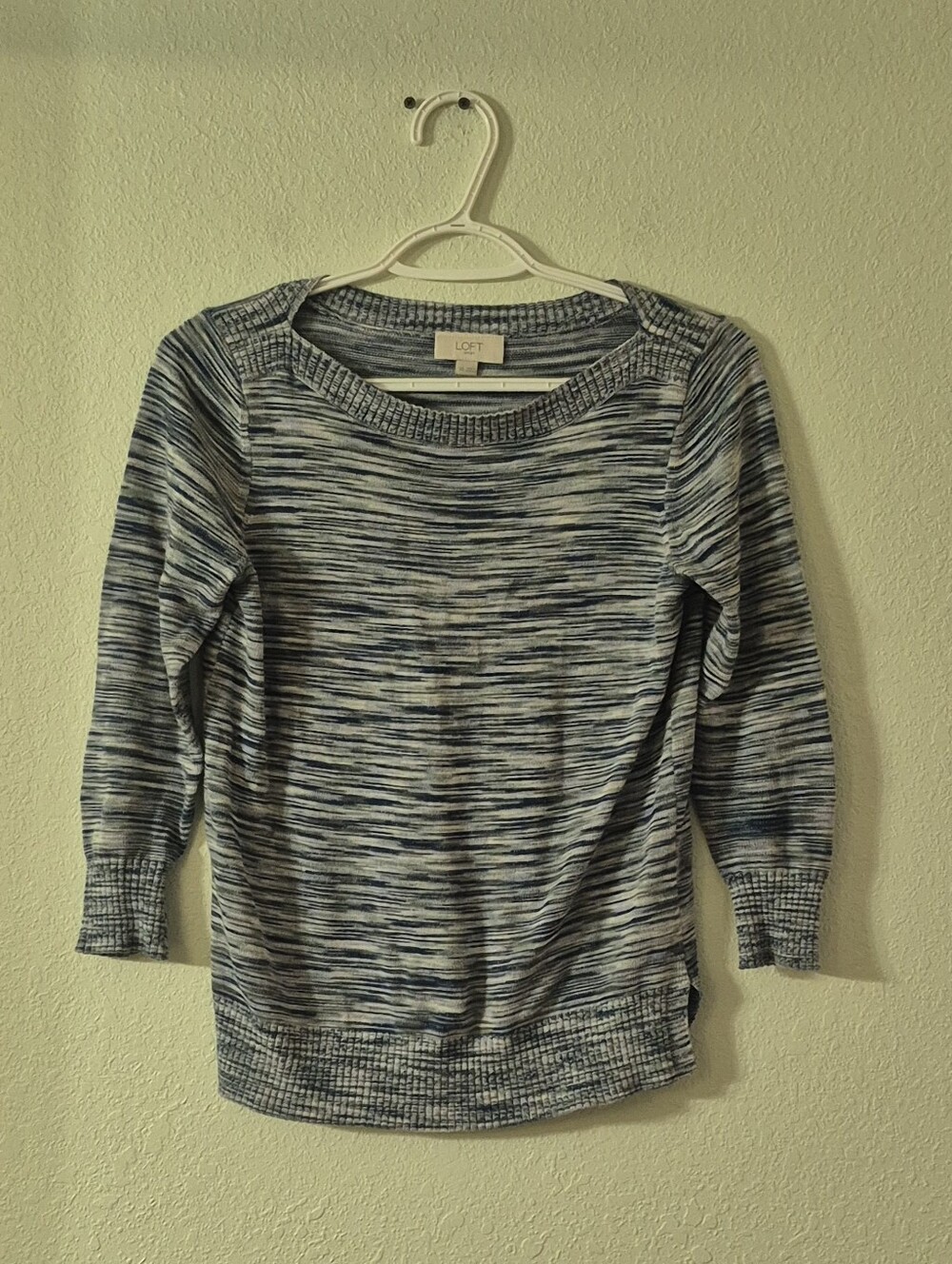 LOFT Blue Space-Dye Scoop Neck Pullover